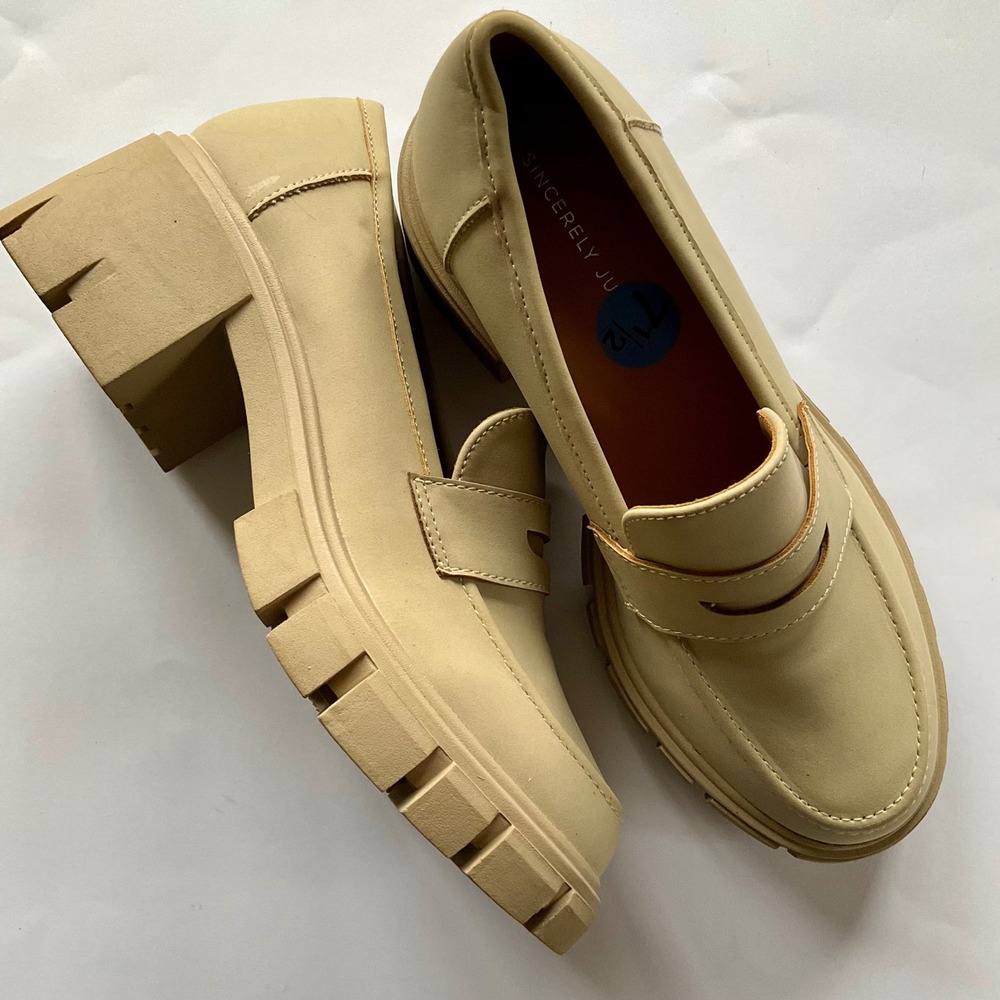 NWOT‎ Sincerely Jules Shoes Beige Chunky Platform Penny Loafers Block Heel 7.5 - Picture 9 of 14